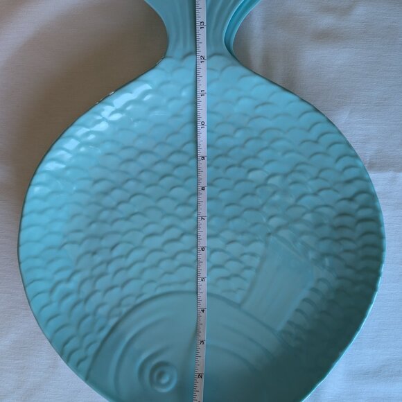 2 Sigrid Olsen Melamine Teal Mint Blue Large Fish Shaped Serving Platters Kitsch - Picture 12 of 13